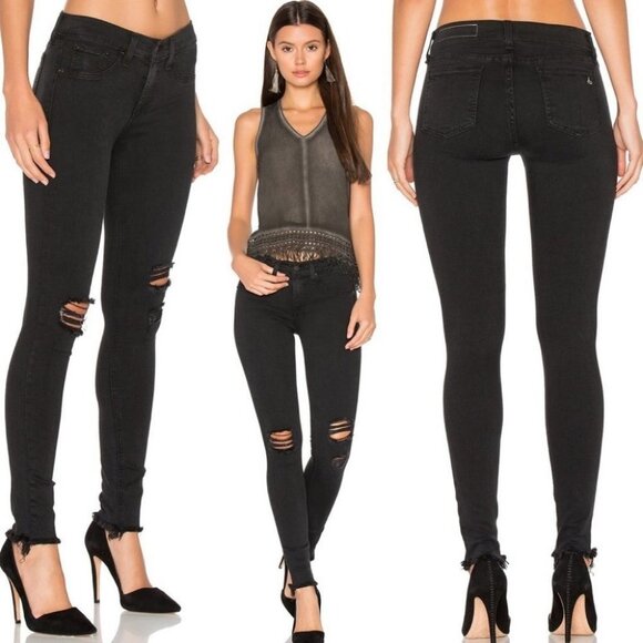 Revolve Rag & Bone Ripped Denim Legging Jeans‎ Size 23 Stretch USA Made Minimal - Picture 1 of 15